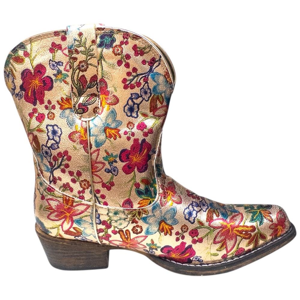 Roper Ingrid Metallic Gold Floral Snip Toe Women's Western Boots Size 7.5 - Picture 3 of 8